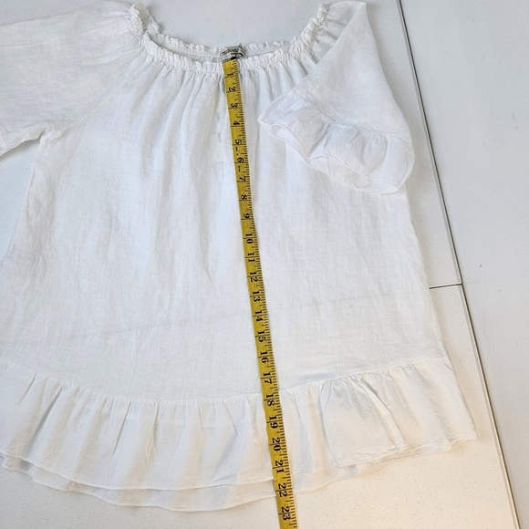 Terzo Millennio White Linen Ruffled Peplum Lightweight Blouse Made In Italy M - Picture 10 of 10